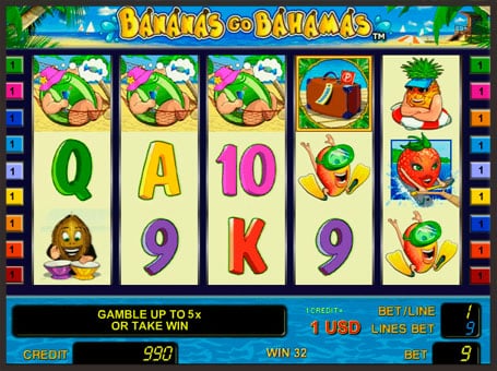 Выигрышная комбинация в онлайн автомате Bananas go Bahamas